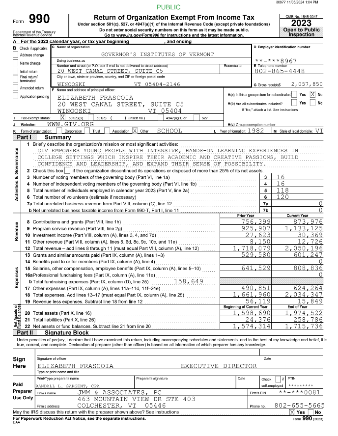 2023 GIV 990 Form