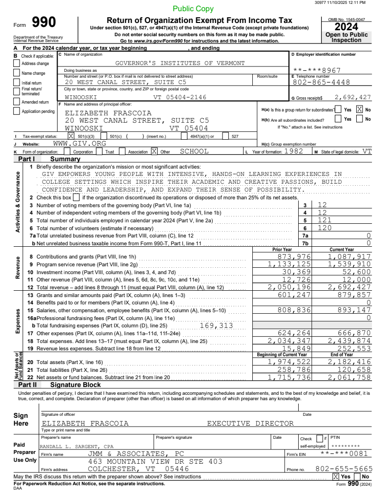 2024 GIV 990 Form